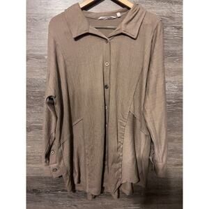 Soft Surroundings Tunic sz 1X Tan Decorative Buttons Top Blouse Plus Stretch